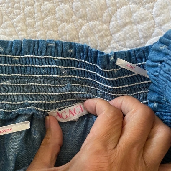 A’gace 3/4 sleeves off shoulder blouse size small in blue pre-ow 100% cotton - Picture 6 of 7